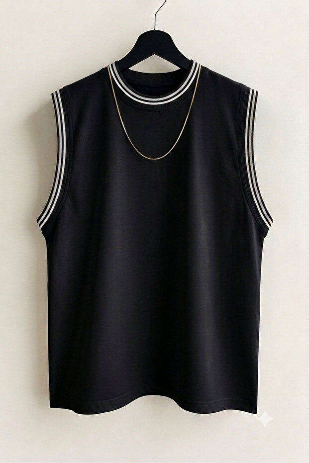 Men's Black Ribbed Premium Quality Modern Fit Sleeveless T-Shirt