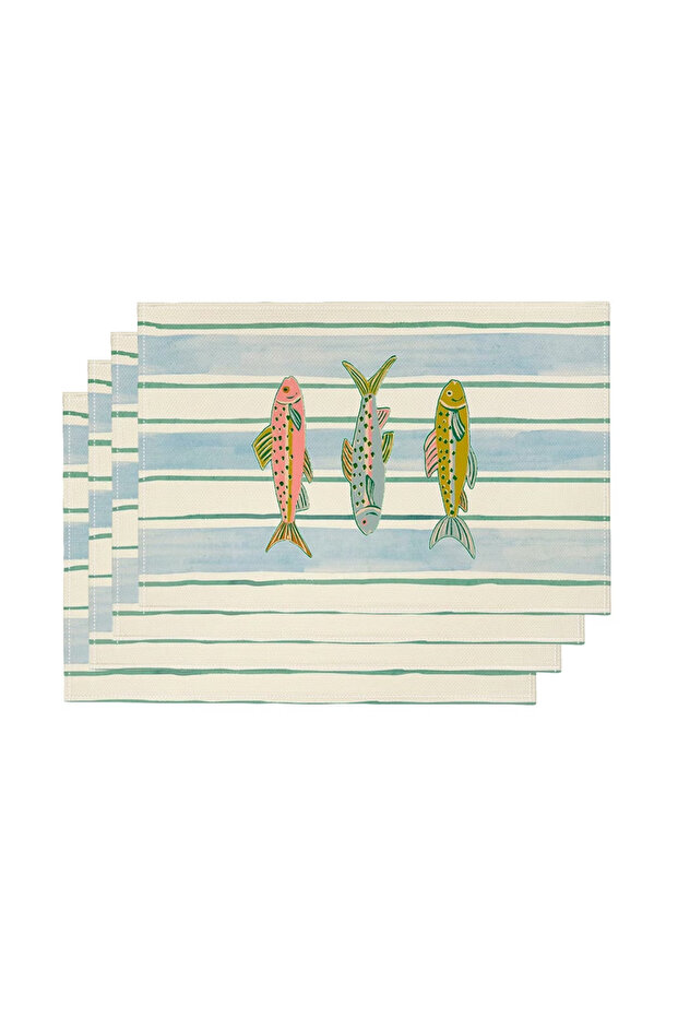 30x45cm MULTI 4Pcs Colorful Fish-Themed Placemats, Featuring a Unique Design of Three Fish and a Wat