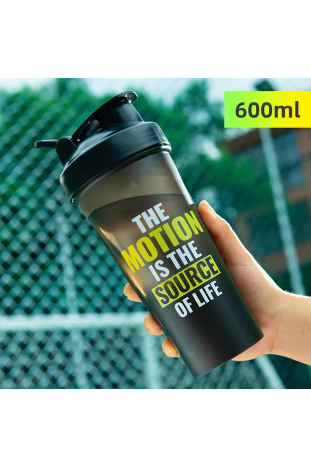 Black 600ML Portable Shaker Bottle with Measurement Markings for Protein Meal Replacement
