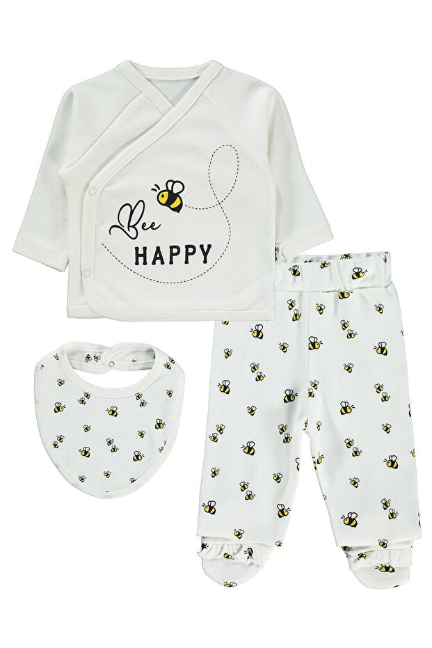 Bee Print Printed Bodysuit Sets - Ecru