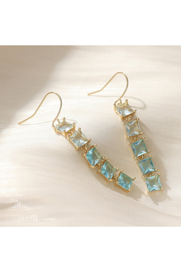 T1135-1 Sparkling Synthetic Zircon Long Earrings For Women Lightweight Multi Color Dangle Earrings B