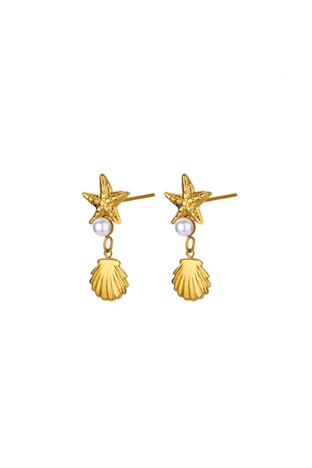 E5584G Pearl Starfish Shell Dangle Earrings For Women Gold Color Stainless Steel Earrings Aesthetic