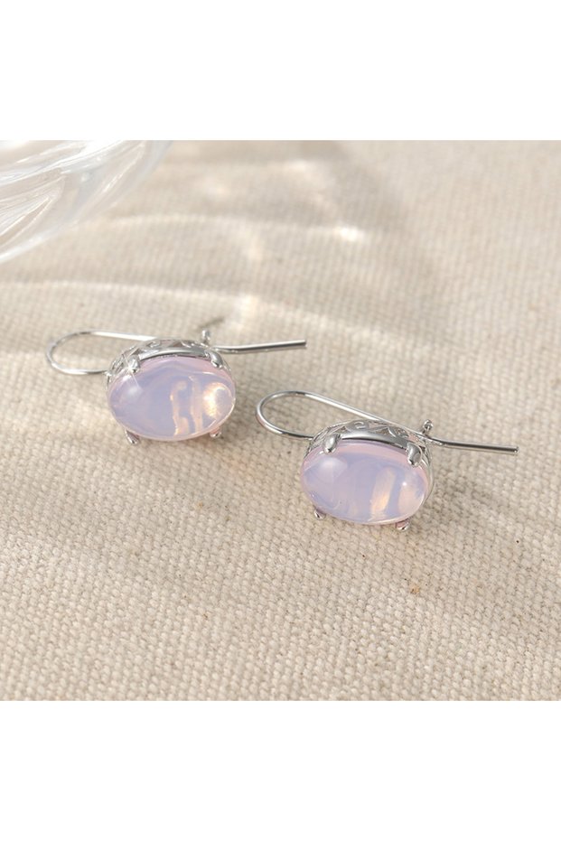 Pink T1035 Elegant Romantic Oval Pink Synthetic Opal Silvery Plated Pendant Earrings Women's Fashion