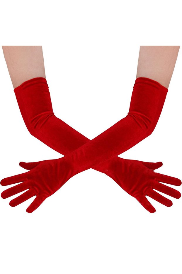 One Size Red 53cm Women Velvet Long Warm Evening Dress Elegant Etiquette Black Elasticity Gloves Ret