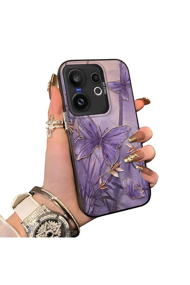 Vivo X200 Fe Compatible Silicone Edge Hard Back Case Couple Phone Case Butterfly Pattern