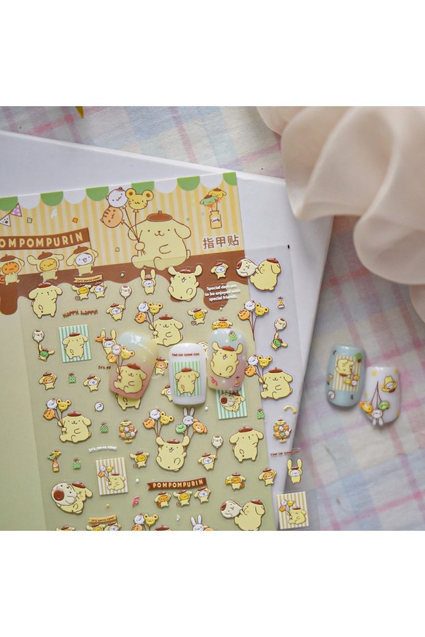 RN002 1PCS Embossed Pom Pom Purin Keroppi Nail Accessories Self-Adhesive Sanrio Nail Art Accessories