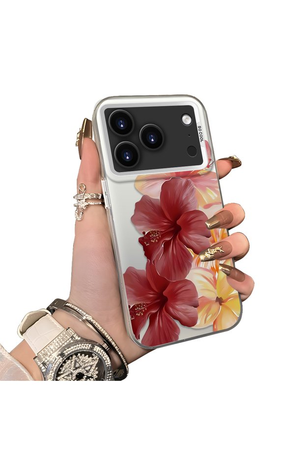 حافظة هاتف متوافقة مع iPhone 17 Pro مصنوعة من السيليكون بحافة صلبة وخلفية صلبة بنمط زهور
