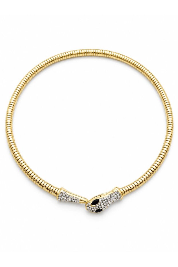 Gold Necklace with Snake Figure | Zircon Stone Detailed
