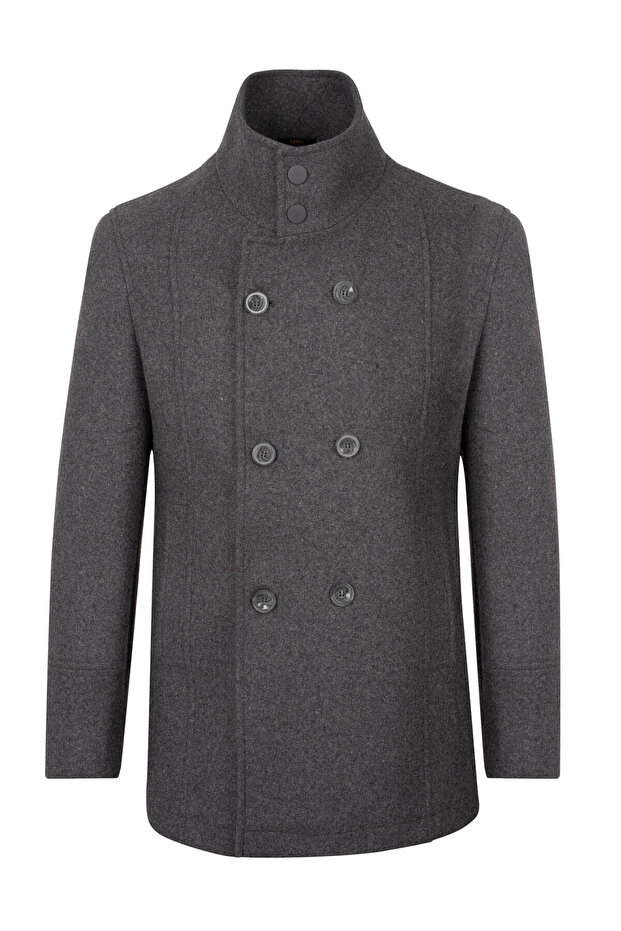 Anthracite Slim Fit Double-Breasted Cashmere Coat