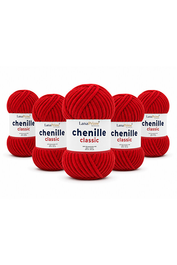 Chenille Velvet Yarn (Chenille Classic) Amigurumi Yarn - 5 Yumak - 543 Flag Red