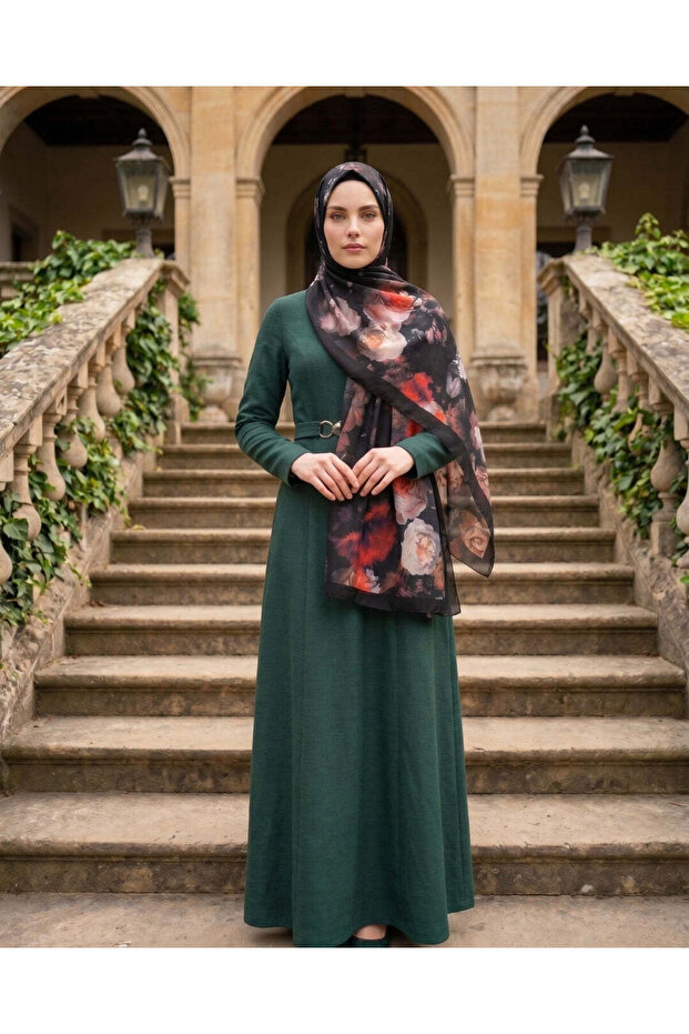 Patterned Cotton Soft Shawl Black Claret Red Brave Series - Mira İpek