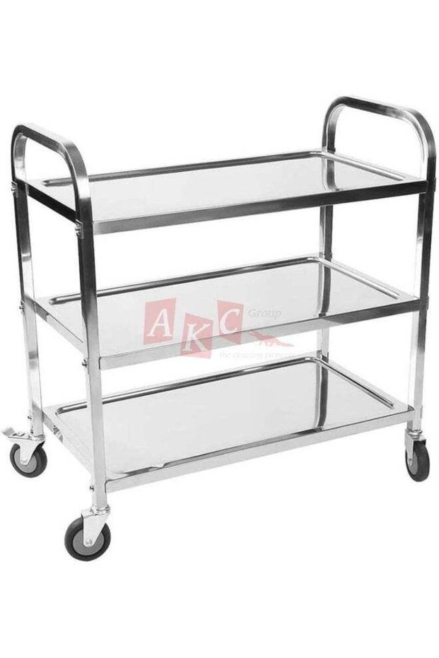 Stainless Steel square Tube 3 Tiers Stainless Steel 1.0mm Food Serving Dish Trolley Cart for Hotel and Restaurant (Medium)