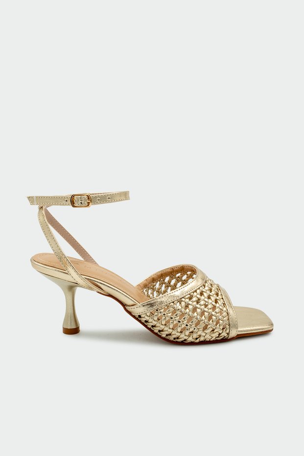Taty Knitted Detailed Women's Gold Heeled Shoes
