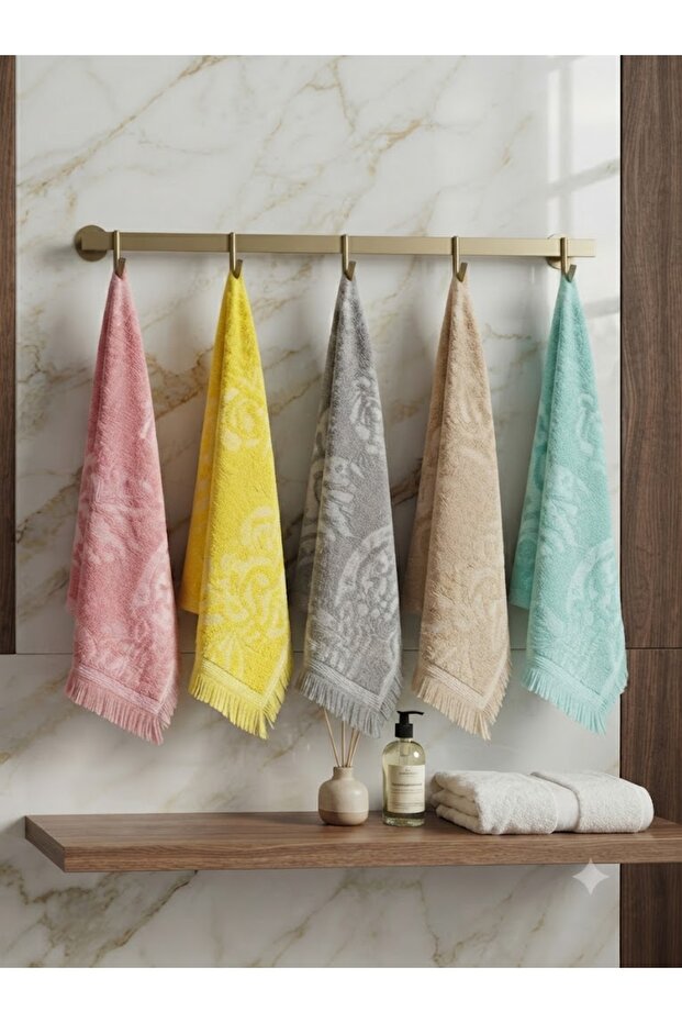 5-Piece 100% Cotton Fringed Microfiber Kitchen & Hand Towel Set (30X50) - Soft, Absorbent, Aesthetic