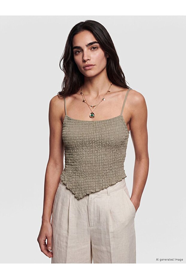 Lcw Vision Khaki Rope Strap Asymmetrical Cut Women's Tank Top