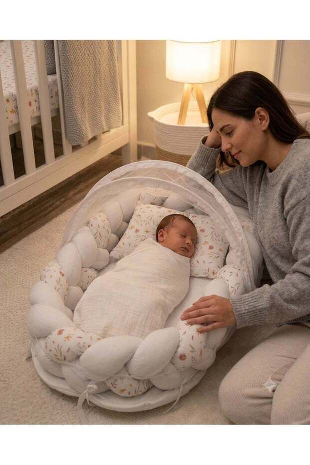 سرير محمول للمواليد الجدد بتصميم مريح وشبكة مضادة للبعوض