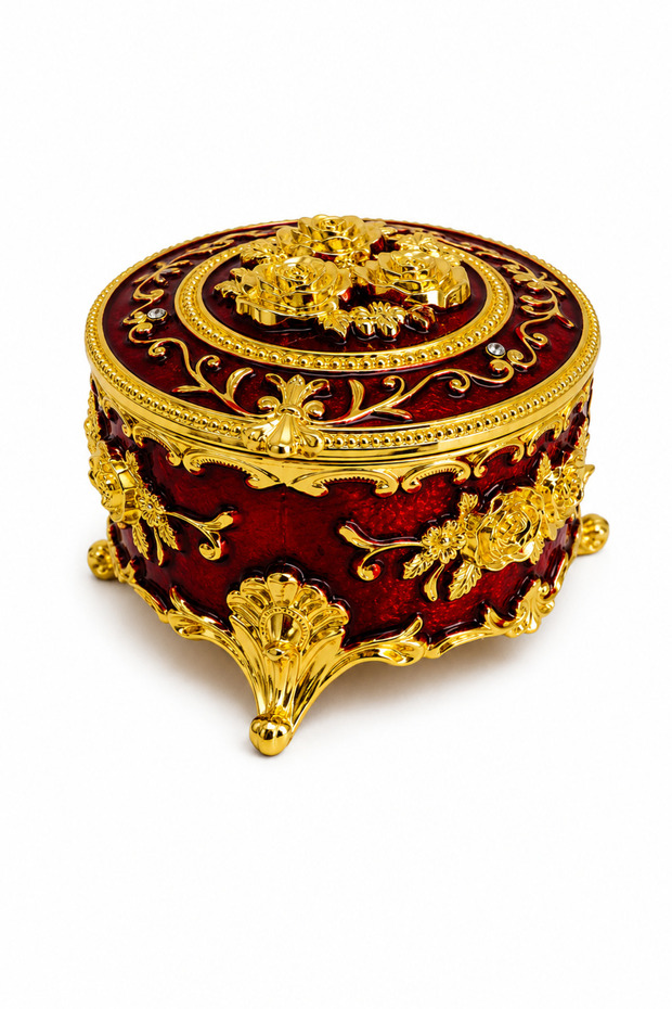 Round Colorful Gold Embroidered Jewelry Box
