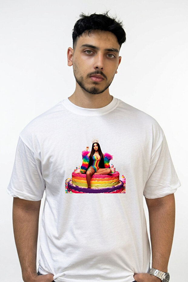 Cardi B Design Printed Oversize White T-Shirt