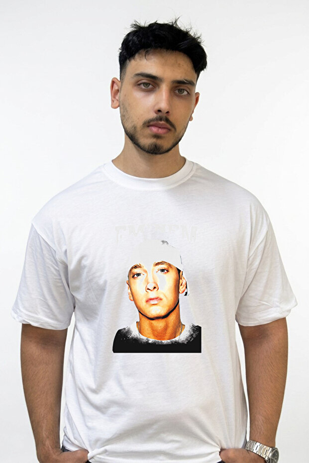 Eminem Rapper_19 Design Printed Oversize White T-Shirt