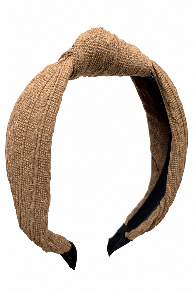 Knitted Patterned Knot Detailed Brown Women's Hair Band Buckle