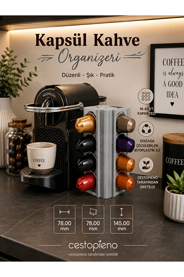 Capsule Coffee Organizer 16-Capsule Rotating Stand Nespresso Compatible Bioplastic Capsule Holder - Wash by Hand! !