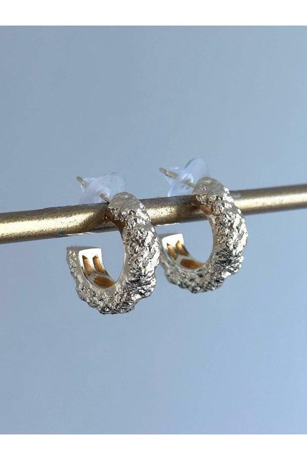 New Season Gold Small Forged Model Hoop Earrings