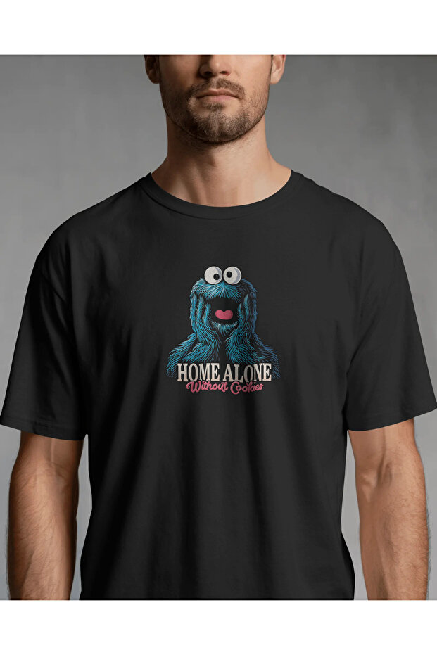 تي شيرت Home Alone Cookie Monster عادي للجنسين باللون الأسود