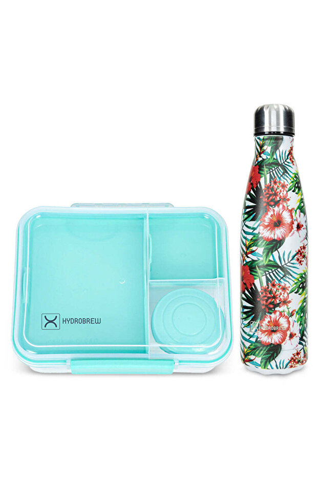3/4/5 Convertible Bento Lunch Box 1650ml w/ Double Wall Stainless Steel Water Bottle 500ml – Green