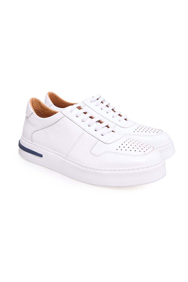 White Color Lace-Up Genuine Leather Men's Shoes
