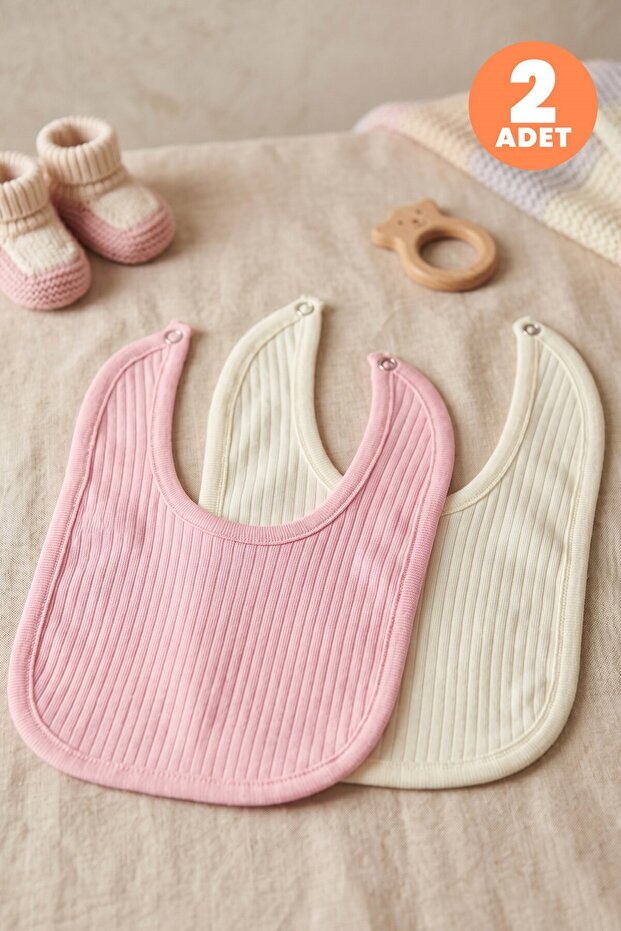 Baby Girl 2-Piece 100% Cotton Bib Solid Color Textured Snap Fastener Double Layer Skin-Friendly (682301)