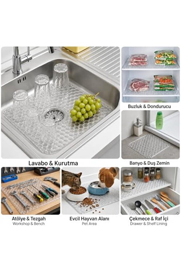 Ysf Shop Sink Drying Mat 32X32 Cm, Transparent Honeycomb Pattern Refrigerator and Freezer Shelf Protector, Drawer