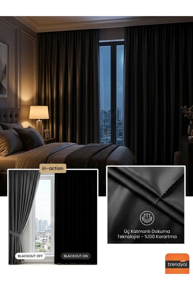 Blackout Blackout Light-Proof Satin Sunshade Curtain with Extra Foam Without Pleats - Black