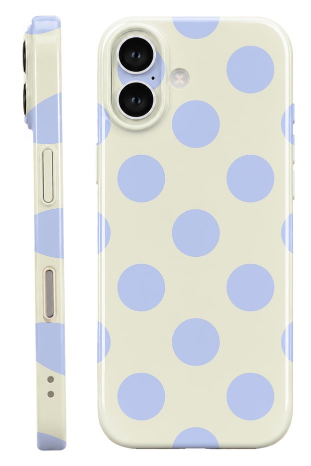 iPhone 17 Blue Polka Dot Protect Slim Glossy Full Covering Print Camera Protected Phone Case