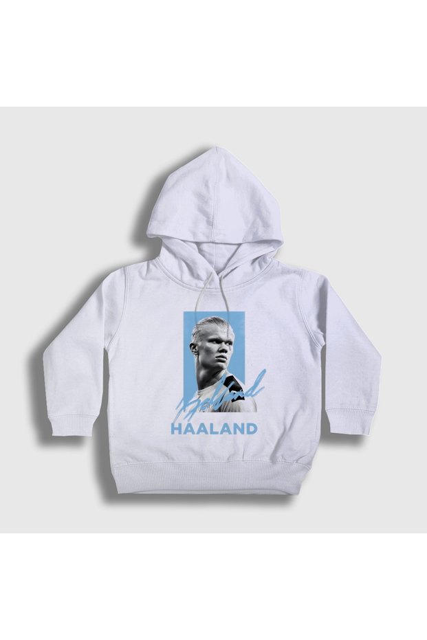 Unisex Kids White Signature Erling Haaland V2 Football Hooded Sweatshirt 615695Tt