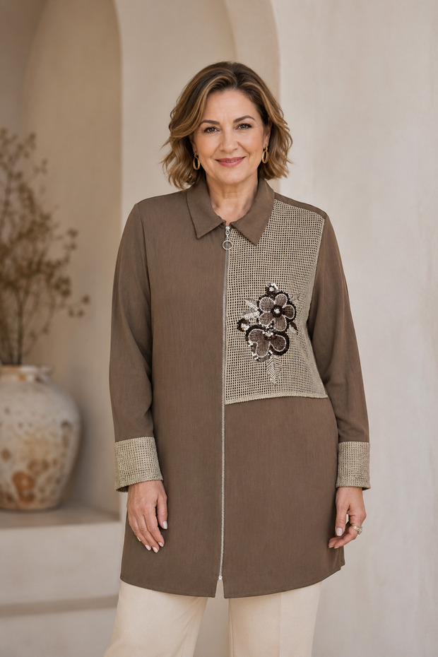 Women's Tunic Jacket - Stylish and Comfortable Daily Combination Jacket (Lim) 2069-Brown