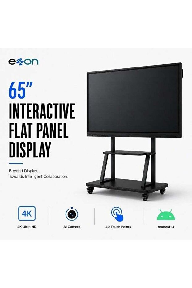 65" Interactive Flat Panel Display, 4K UHD Smart Board, Android 14, 8GB RAM, 128GB Storage, 48MP AI Camera, 8-Mic Array, Touchscreen Display for Meeting Rooms and Classrooms