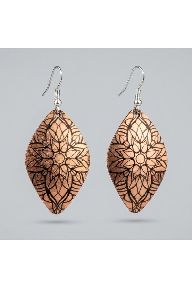 Copper Beige Flower Motif Dangle Earrings