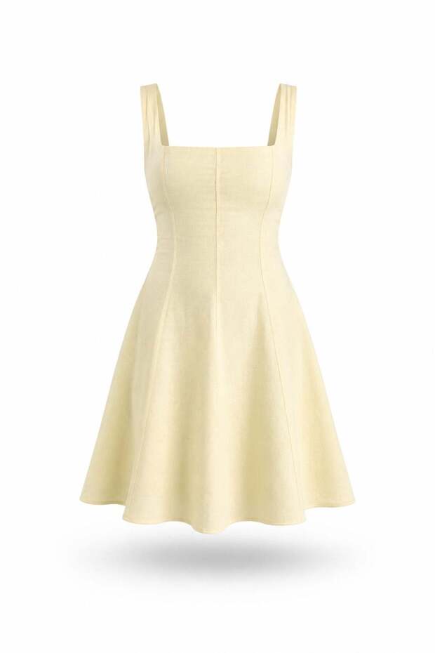 Yellow Square Collar Mini Dress 05226