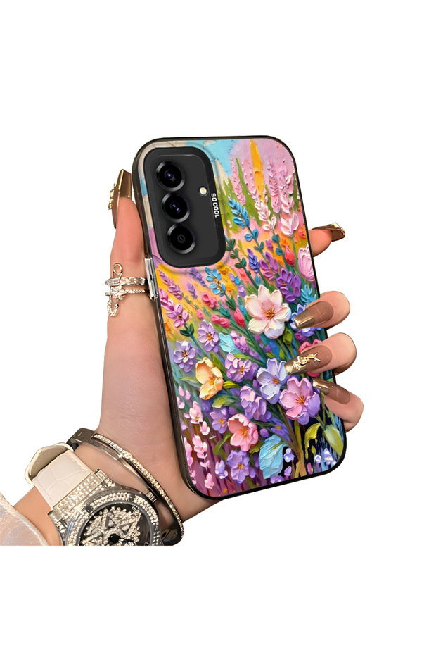 Samsung Galaxy A36 5g Compatible Silicone Edge Hard Back Case Couple Phone Case with Floral Pattern