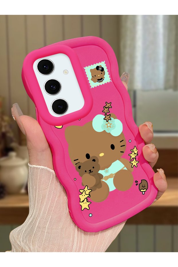 Samsung Galaxy S24 Fe Compatible Case with Camera Protector Red Silicone Couple Phone Case Kitty Pattern