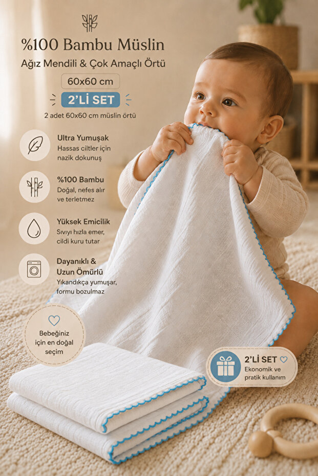 100% Bamboo Muslin Baby Blanket Set of 2 | Multi-Purpose Stroller, Nursing and Shoulder Cover