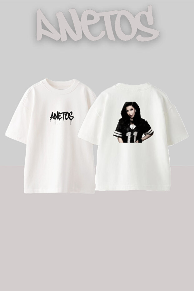 Cardi B_3 Design Printed Unisex Oversize Fit White Tshirt