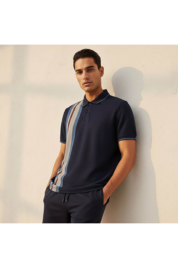 Men Short Sleeves Striped Polo T-shirt