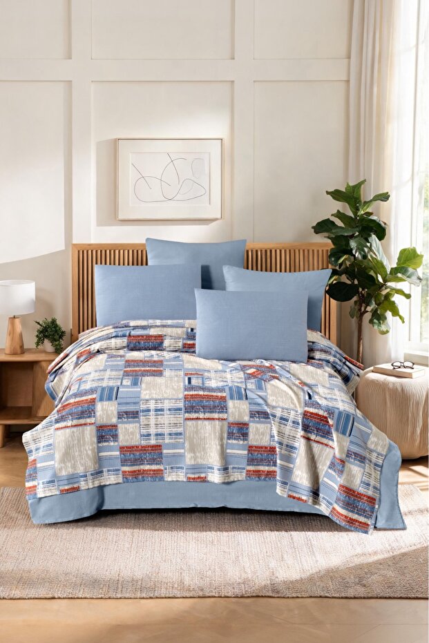 Dance of Colors Double Printed Pique Set (Pique+Non-Elastic Sheet+2 Pillowcases)