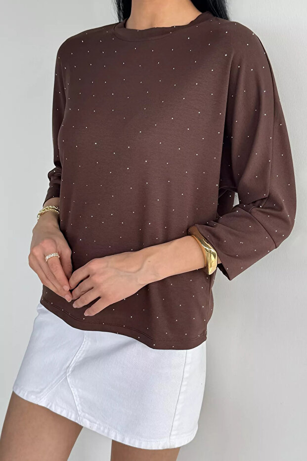 Brown Women's Stone-Embellished Blouse