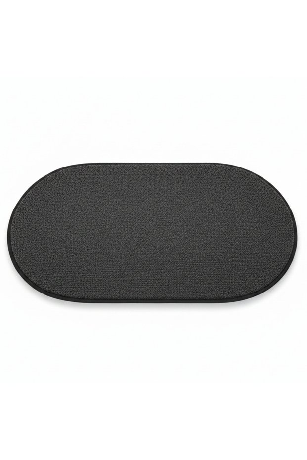Oval Anti-Slip Door Mat | Dense Pile Entrance Rug with Non-Slip Backing | 62×38 cm | Charcoal Grey | Indoor & Outdoor Use