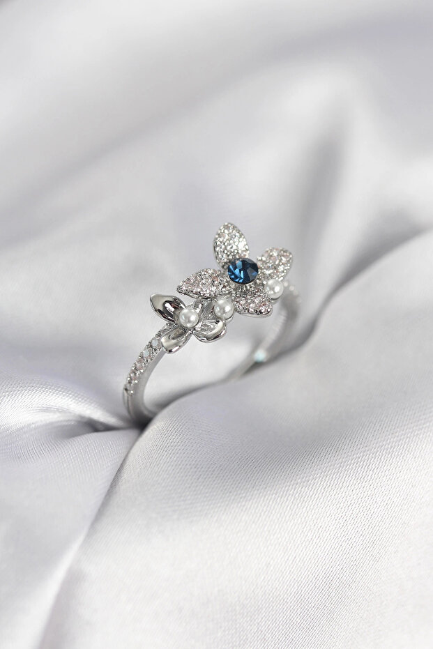 Silver Color Flower Model Zircon Stone Women's Ring