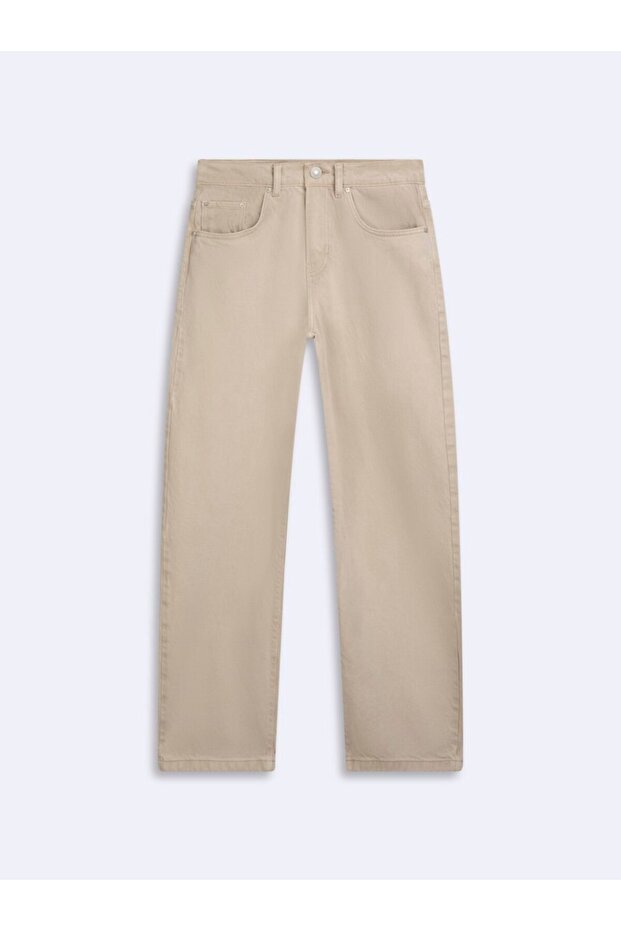 Larrıe Baggy Mid-Waist Beige Jean Pants