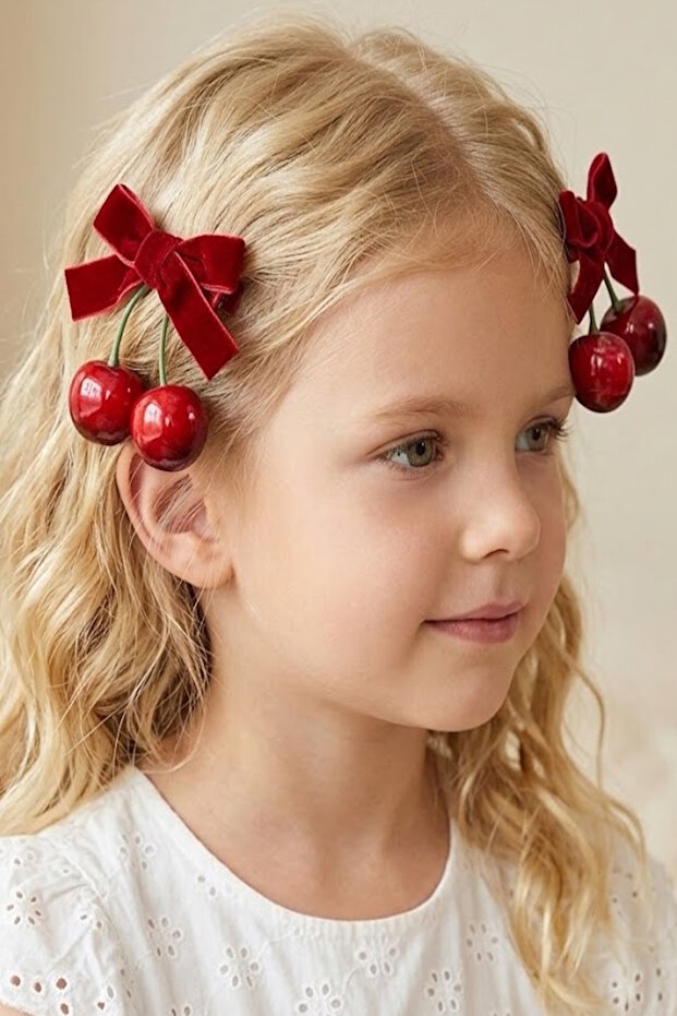 2-Piece Red Color Cherry Velvet Side Buckle