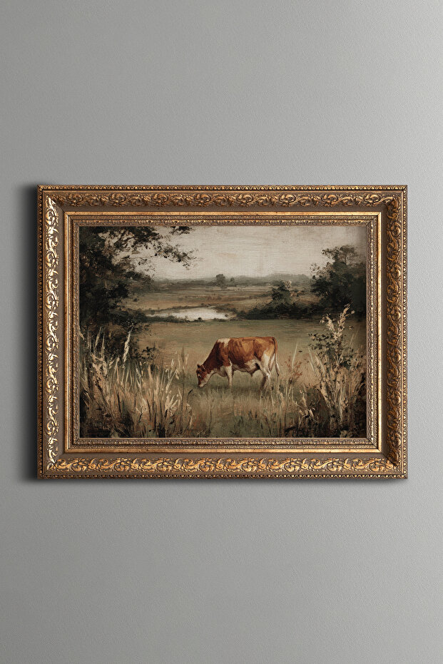 Cow Grazing in the Countryside - Vintage Patterned Painting - Thick Model